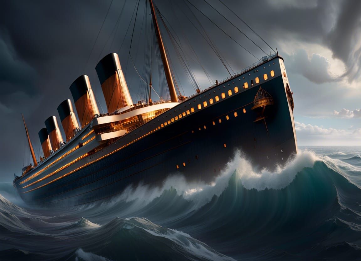 Titanic in Stormy Sea: Dark Fantasy Concept Art