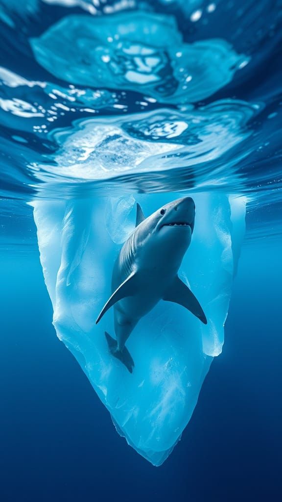 Frozen Shark in Iceberg Underwater