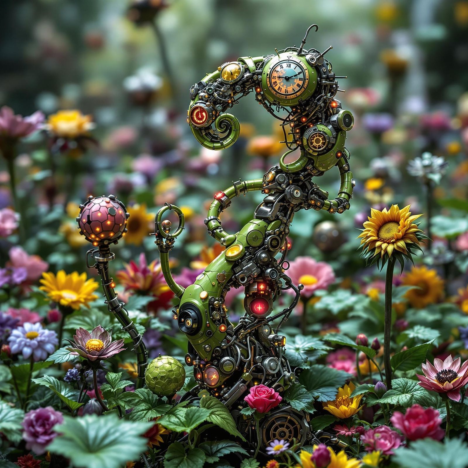 Robotic Botanicals in a Cyberpunk Garden