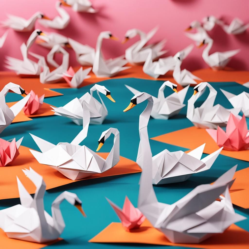 Origami Swans Dancing on Swan Lake