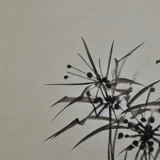 Ikebana and Origami in Japanese Ink Wash Style