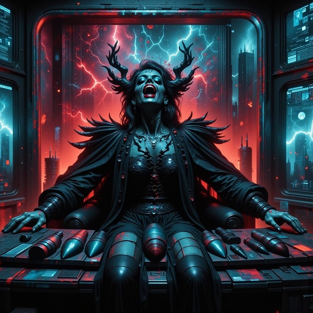 Sinister Supervillain Laughing in War Room, Glitch Art