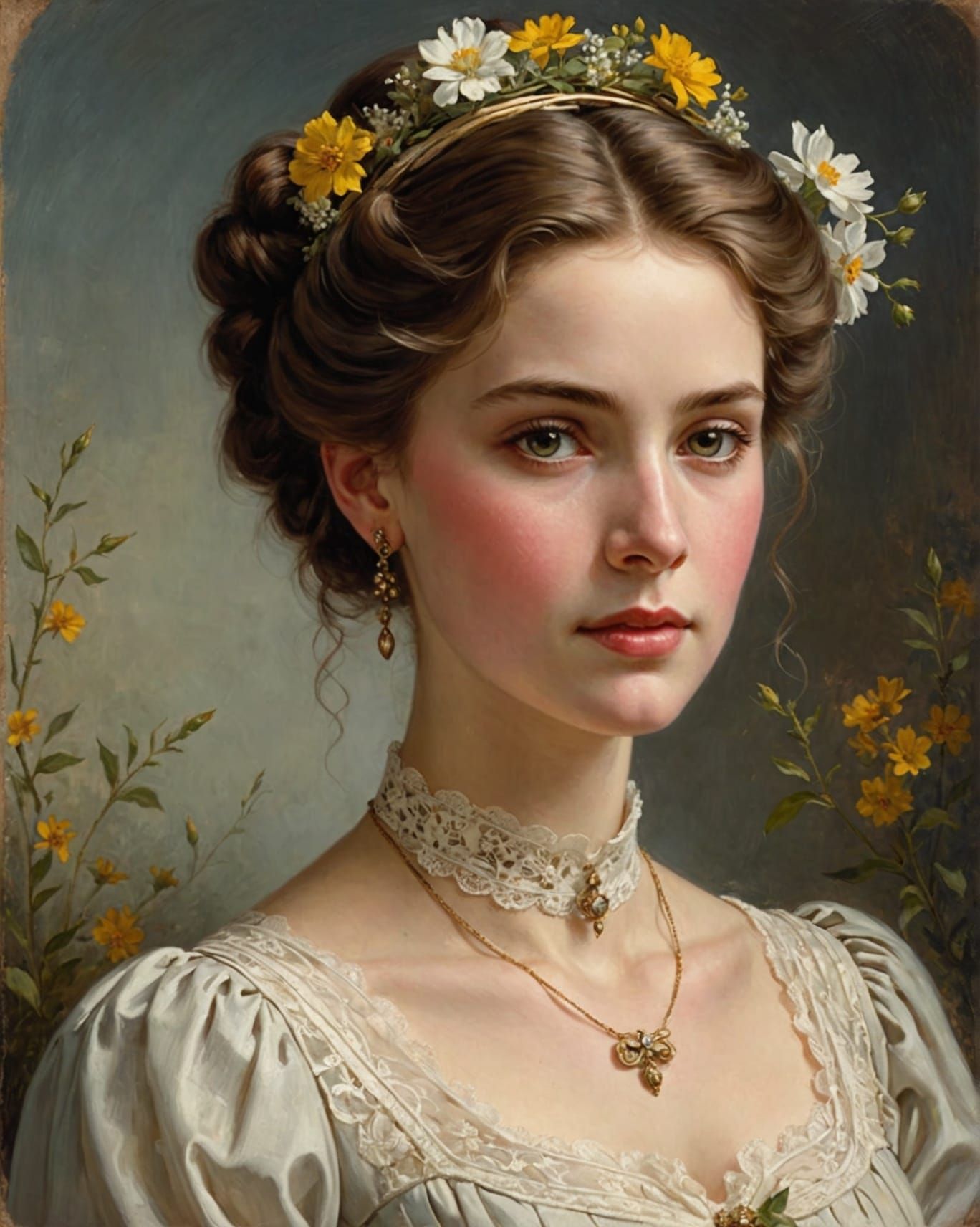 Elegant Victorian Woman in Garden: Detailed Matte Painting