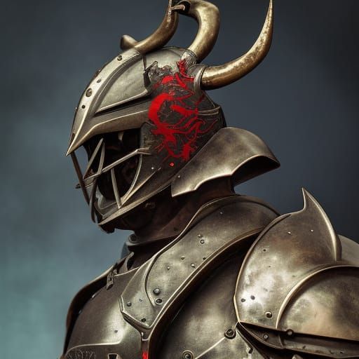 Dark Fantasy Warrior in Bronze Armor, Digital Art