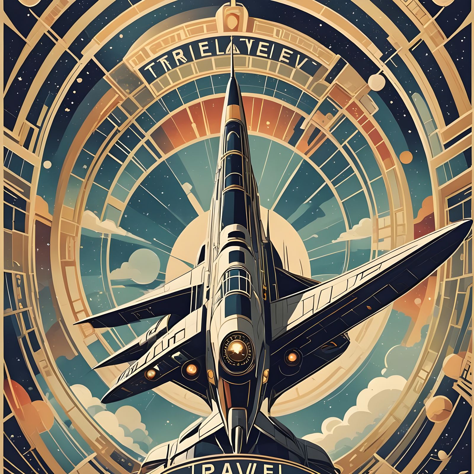 Art Deco Space Travel Poster: Luxury Spaceship