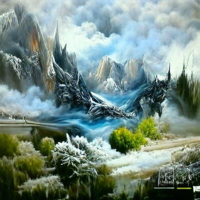 Fantasy Dragon in Frost and Blaze: Detailed Oil Painting