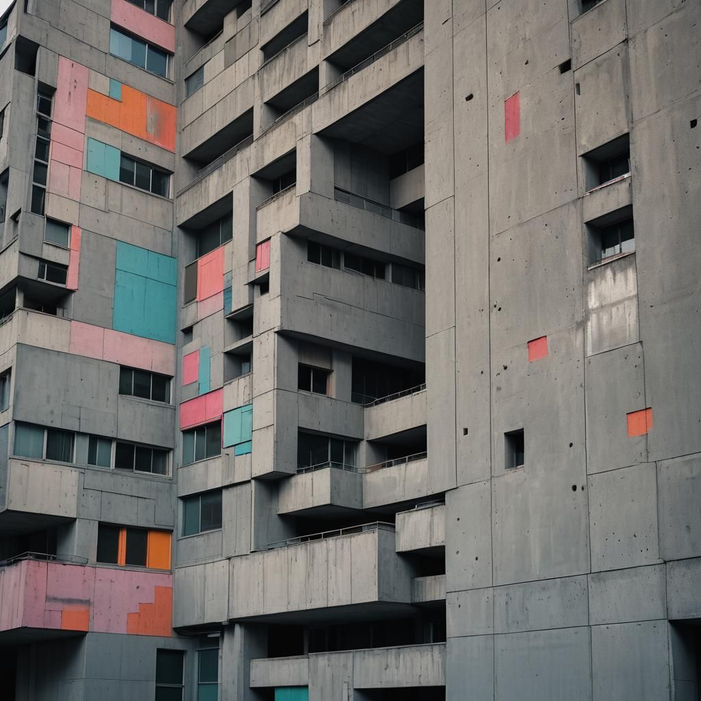 Brutalist Building with Dramatic Lighting and Textures