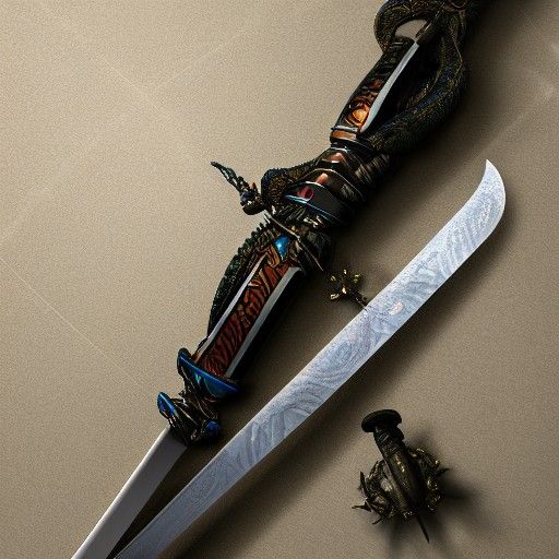 Glowing Neon Wolf Katana Sword: Detailed Digital Art