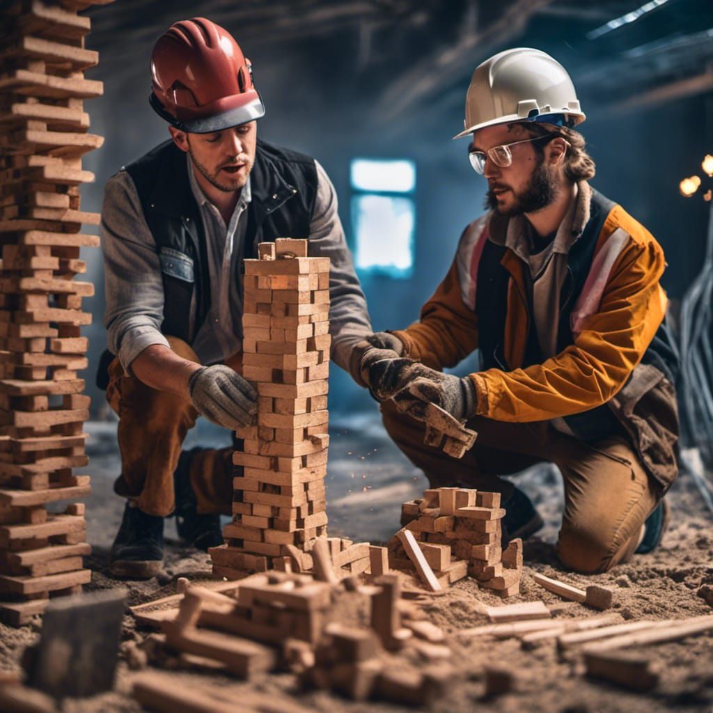 Nervous Man Plays Jenga in Cyberpunk Style