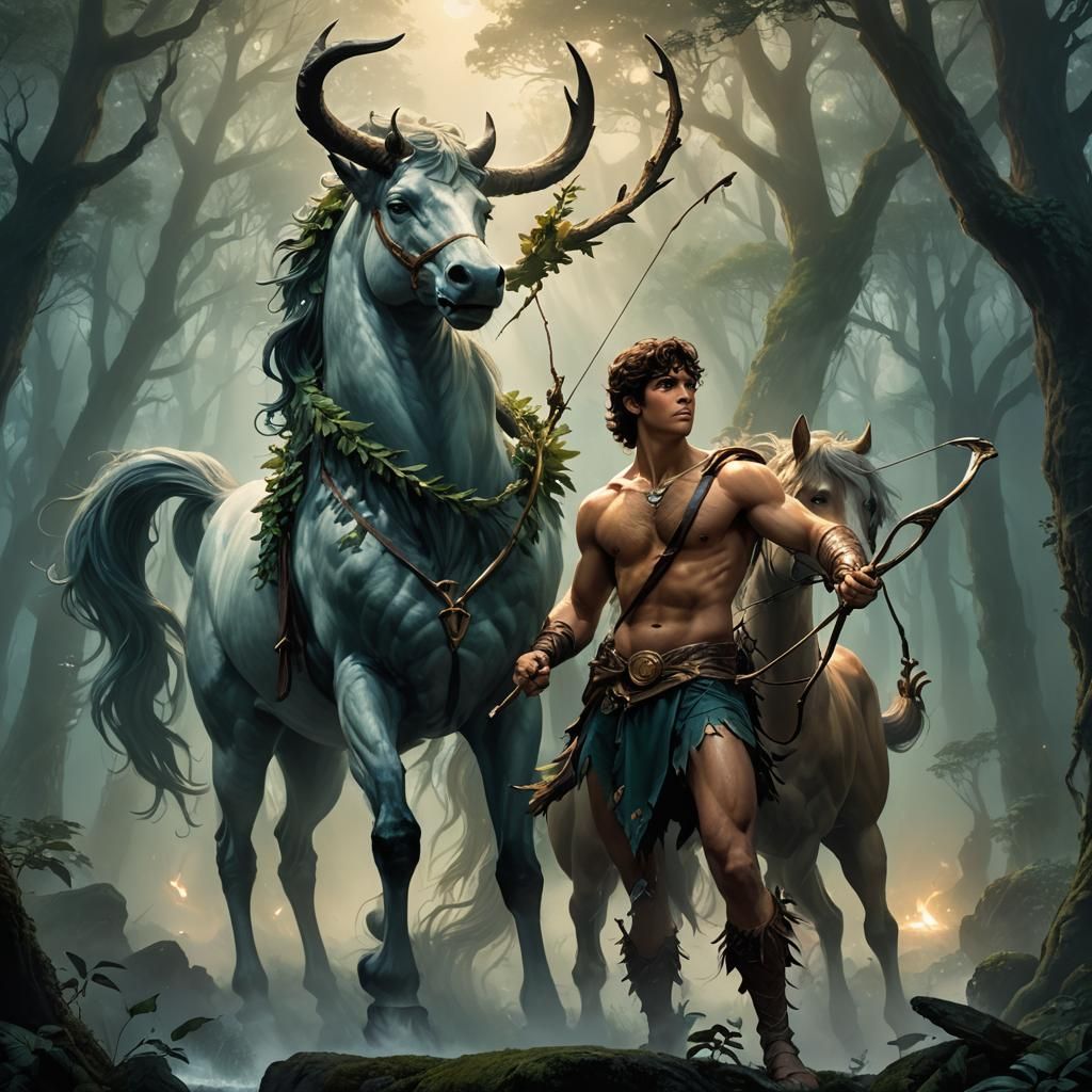 Percy Jackson and Centaur in Moonlit Forest