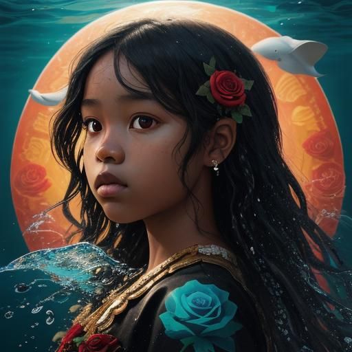 Hyperrealistic Beluga and Child in the Ocean