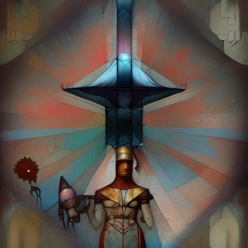 Abstract Totem in Detailed Matte Painting Style