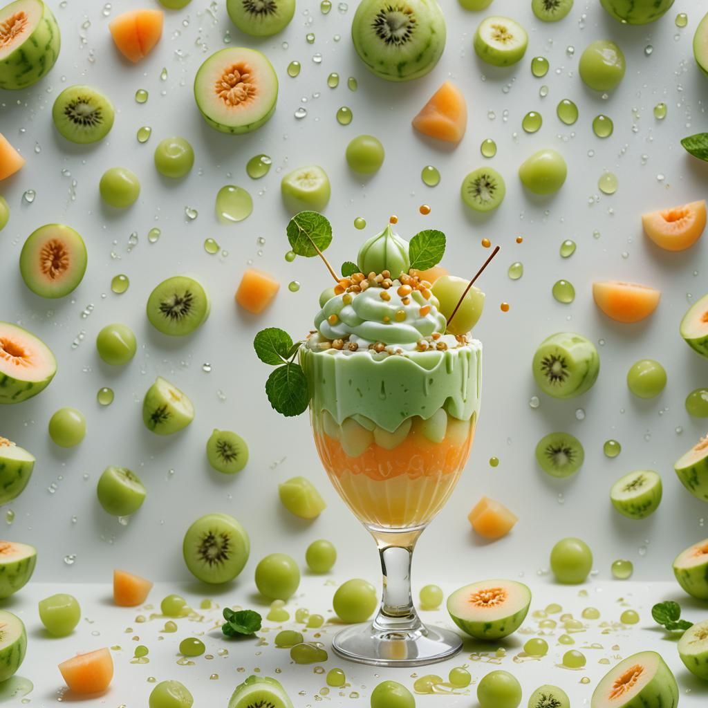 Colorful Melon Parfait in Oil Painting Style