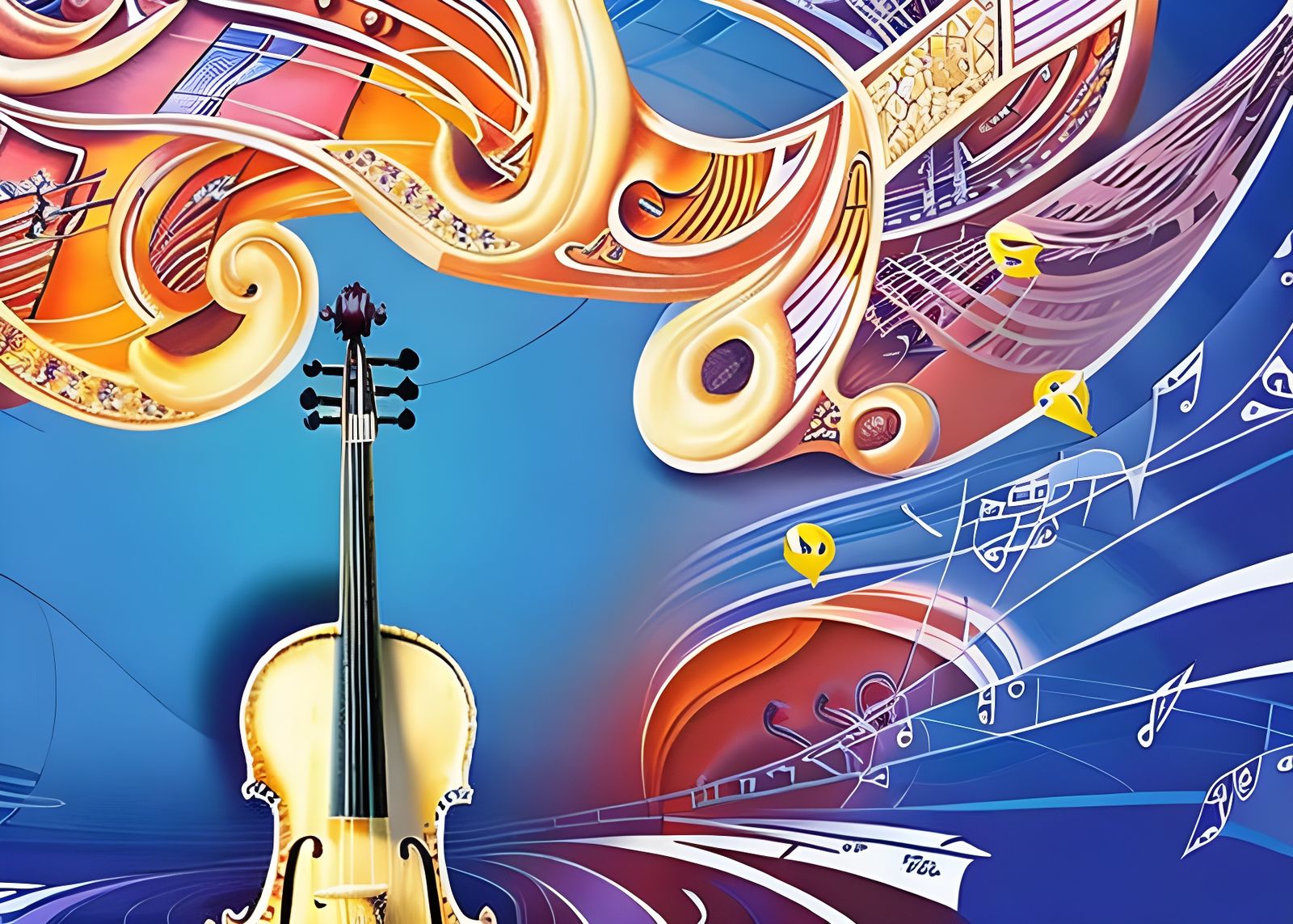 Blue Tsunami: Fluid Gouache Art with Violoncello