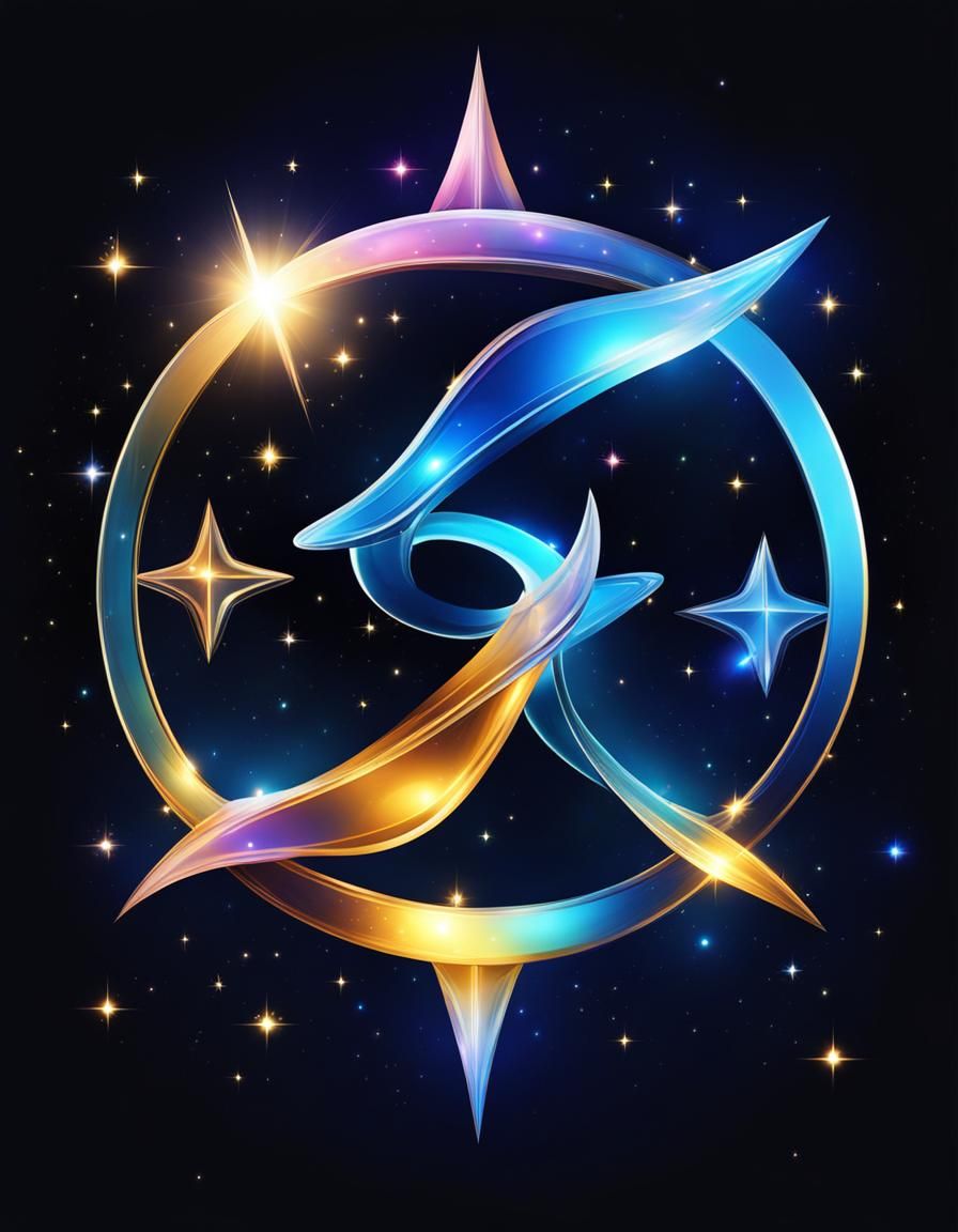 Celestial space and stars art.
Holographic luminous stars depicting astrology sign for Pisces.
Isolated on black blu...