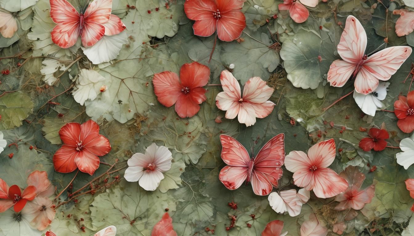 Impressionist Begonia Butterflies in Encaustic Watercolor