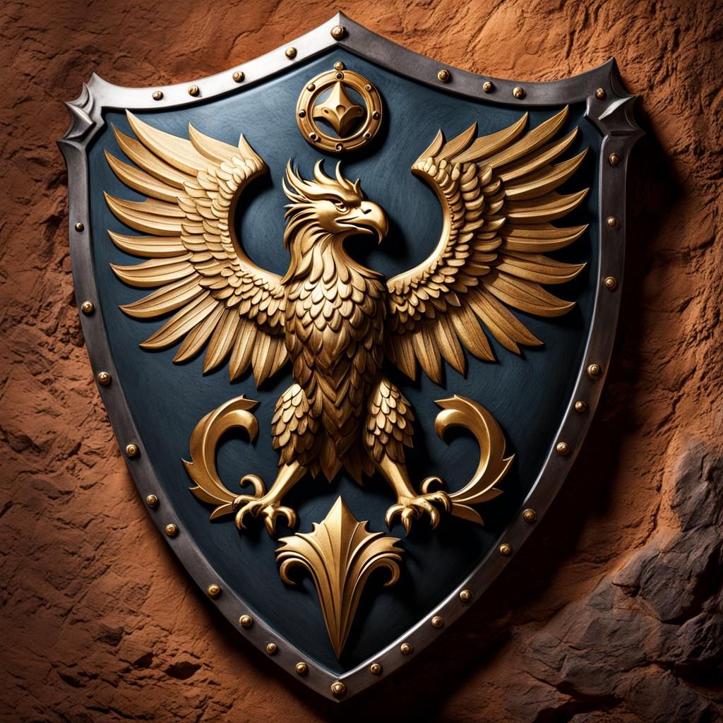 A shield emblazoned with a mythical creature griffin.