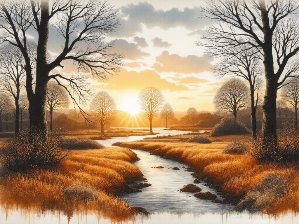 Scottish Autumn Landscape in Watercolor Style