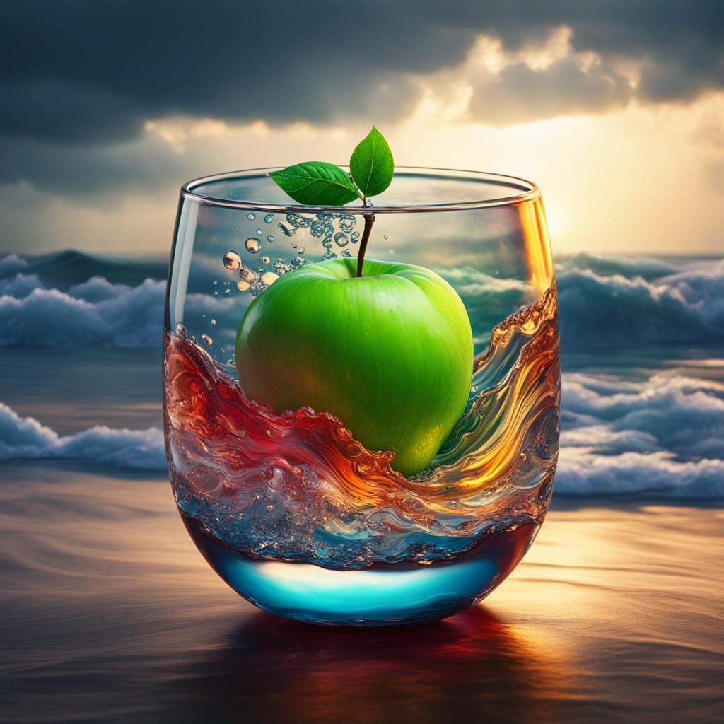 Stormy Sea in Glass Apple: Hyperrealistic Splash Art