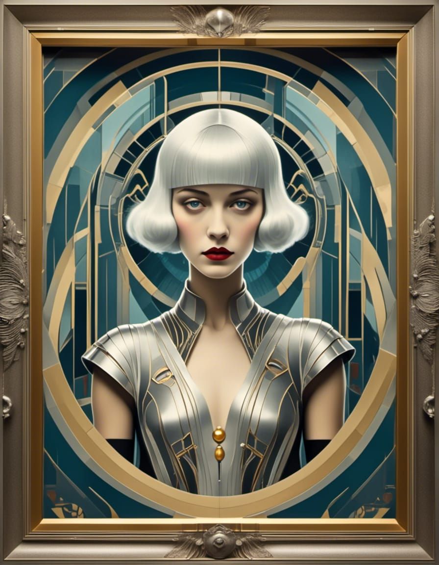 Elegant Woman in Futuristic Art Nouveau Magazine Cover