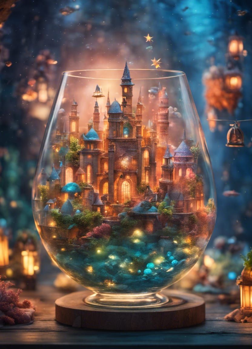 Underwater Atlantis City in Wine Glass: Fantasycore Art