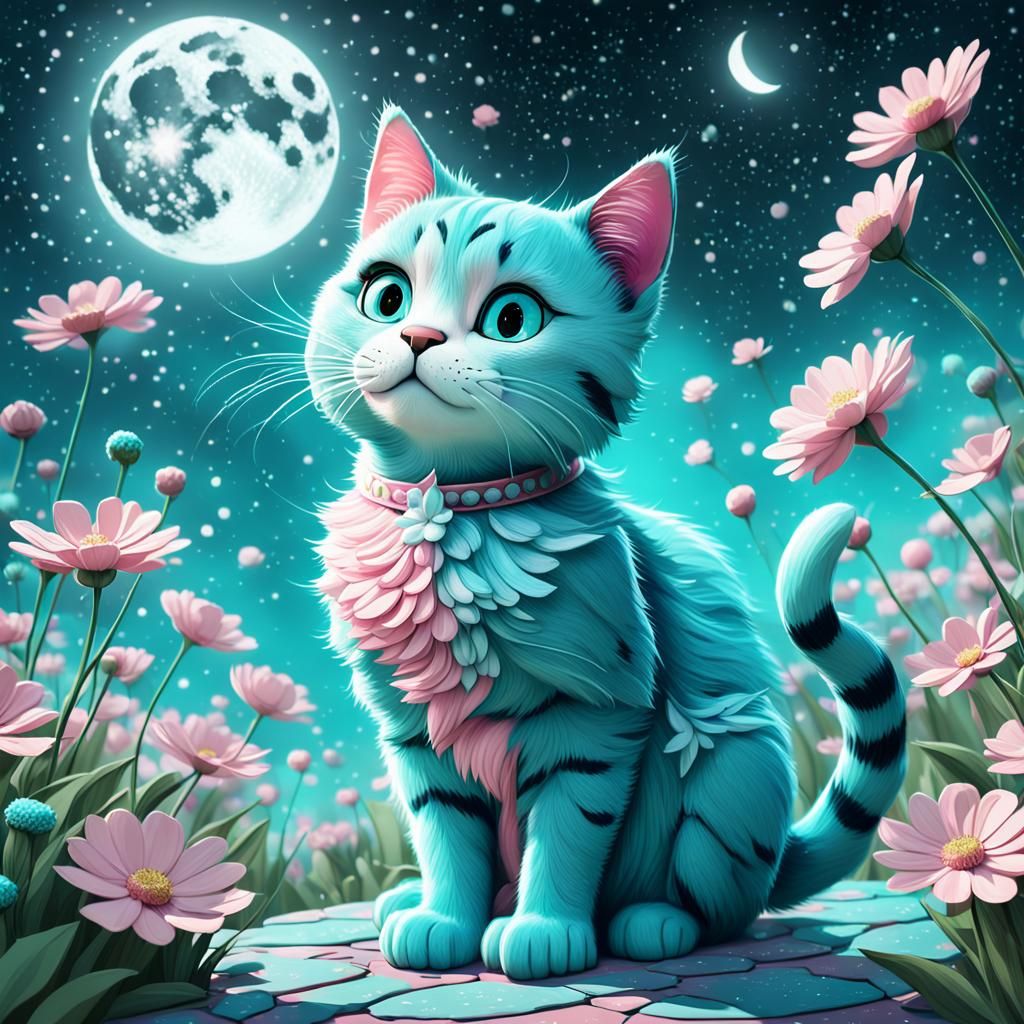 Whimsical Cheshire Cat in Starry Splatter Art