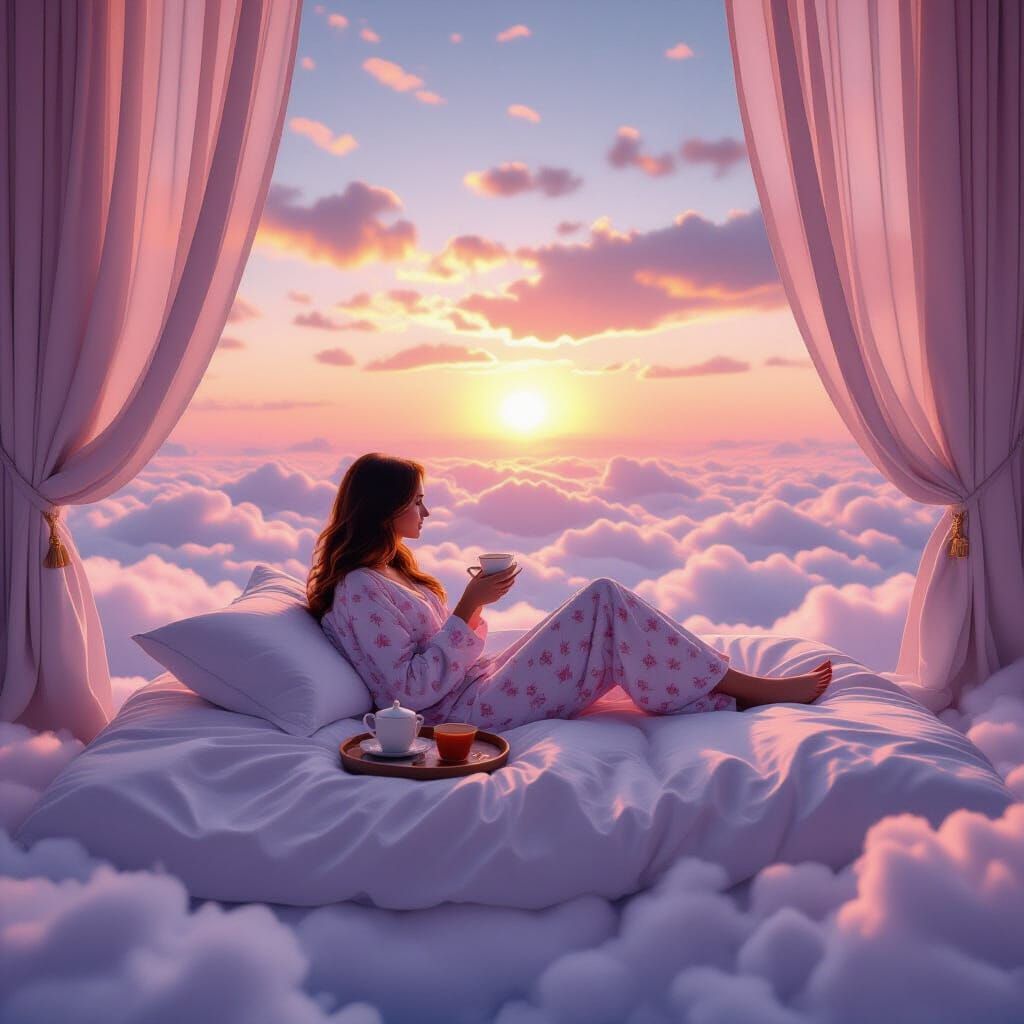 Surreal Hotel Room with Floating Bed: Digital Painting