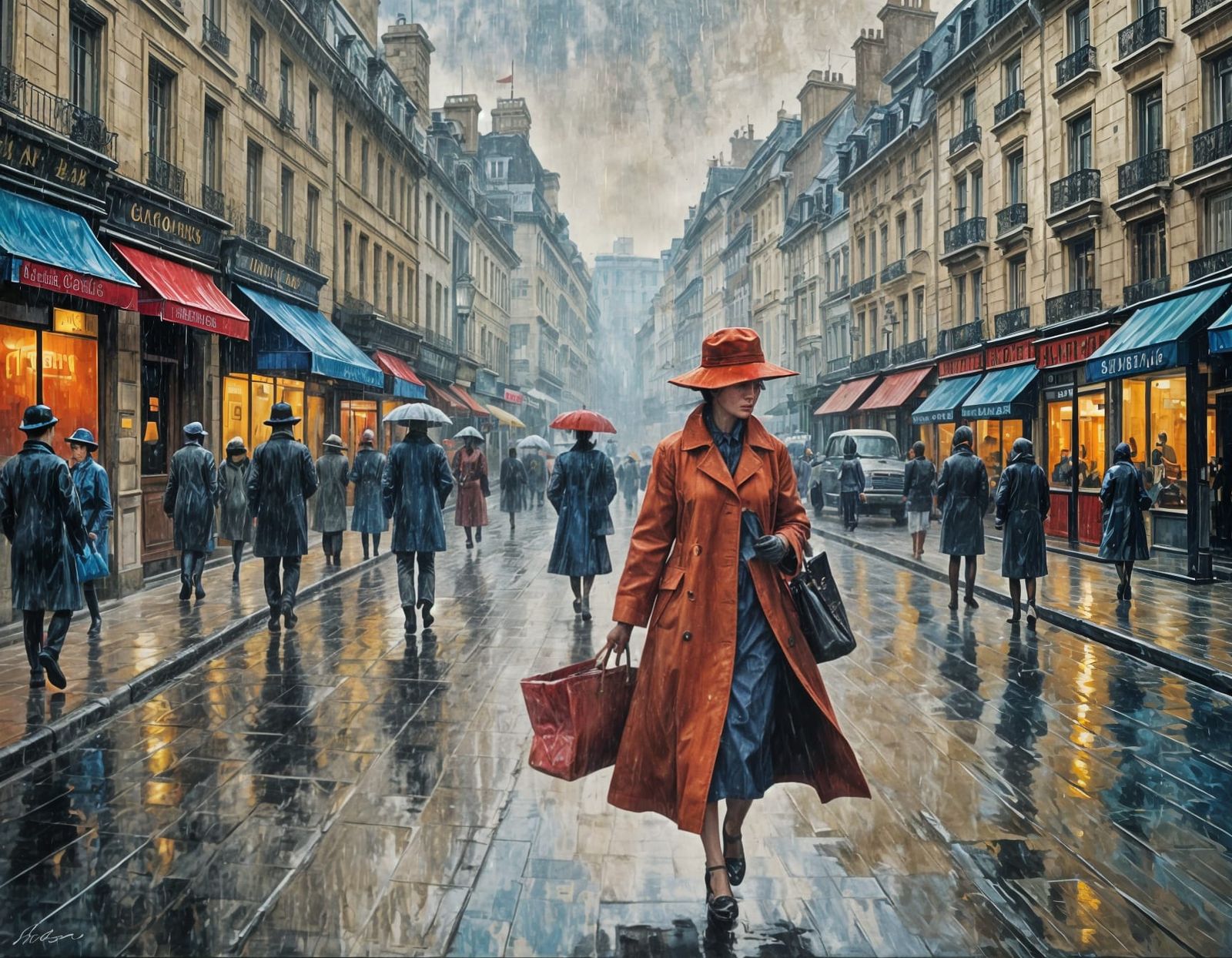A Parisian Woman in Rainy 1960s Neo-Expressionism