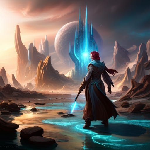 Futuristic Mage in Detailed Digital Painting