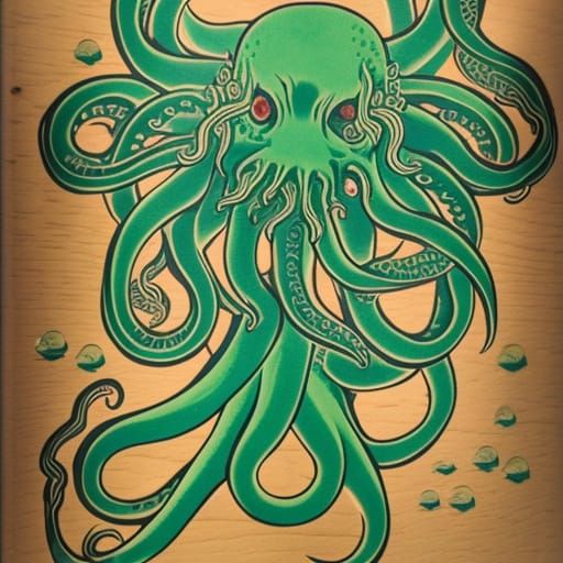 Cthulhu in Japanese Woodblock Print Style