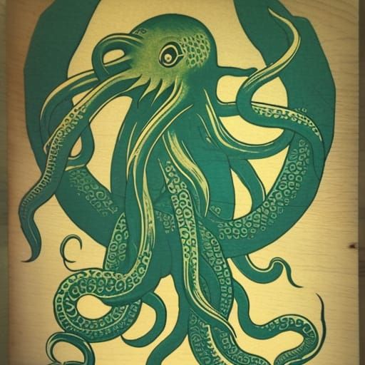 Cthulhu in Japanese Woodblock Print Style