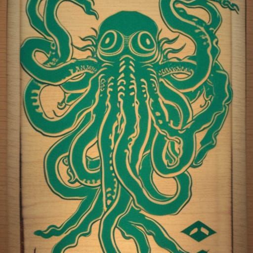 Cthulhu in Japanese Woodblock Print Style