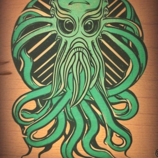 Cthulhu in Japanese Woodblock Print Style