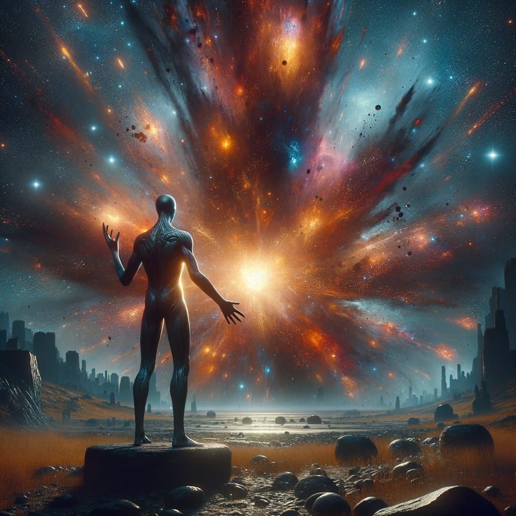 Sci-Fi Alien Witnessing Stellar Explosion