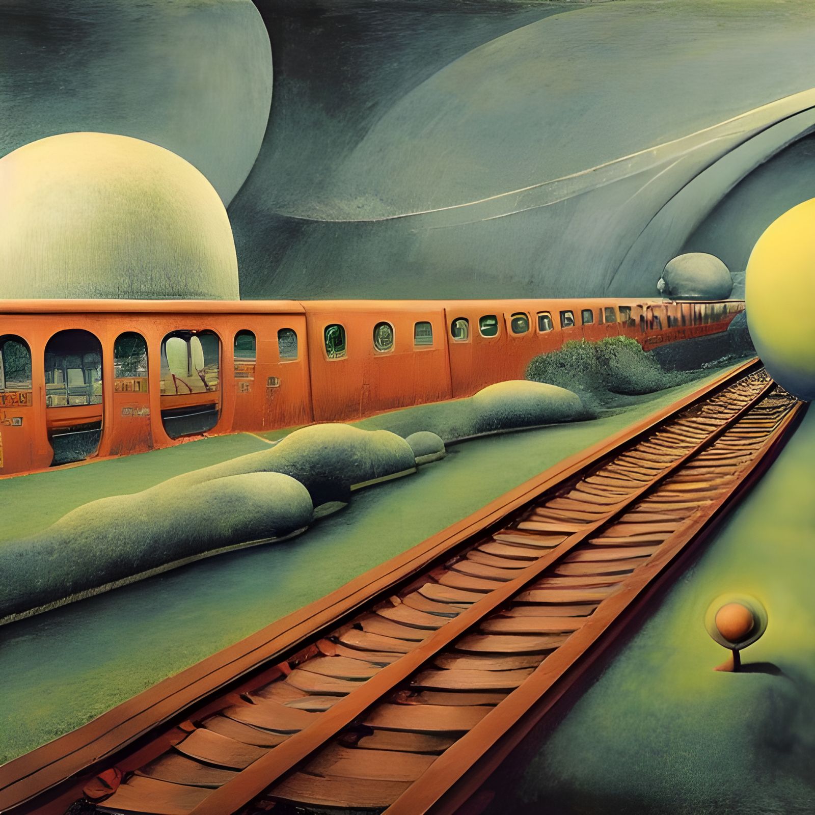 Underworld Train Journey in Surrealist Style