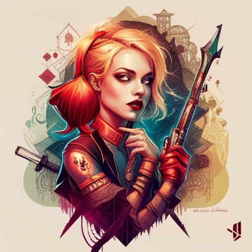 Harley Quinn Portrait in Digital Painting Style