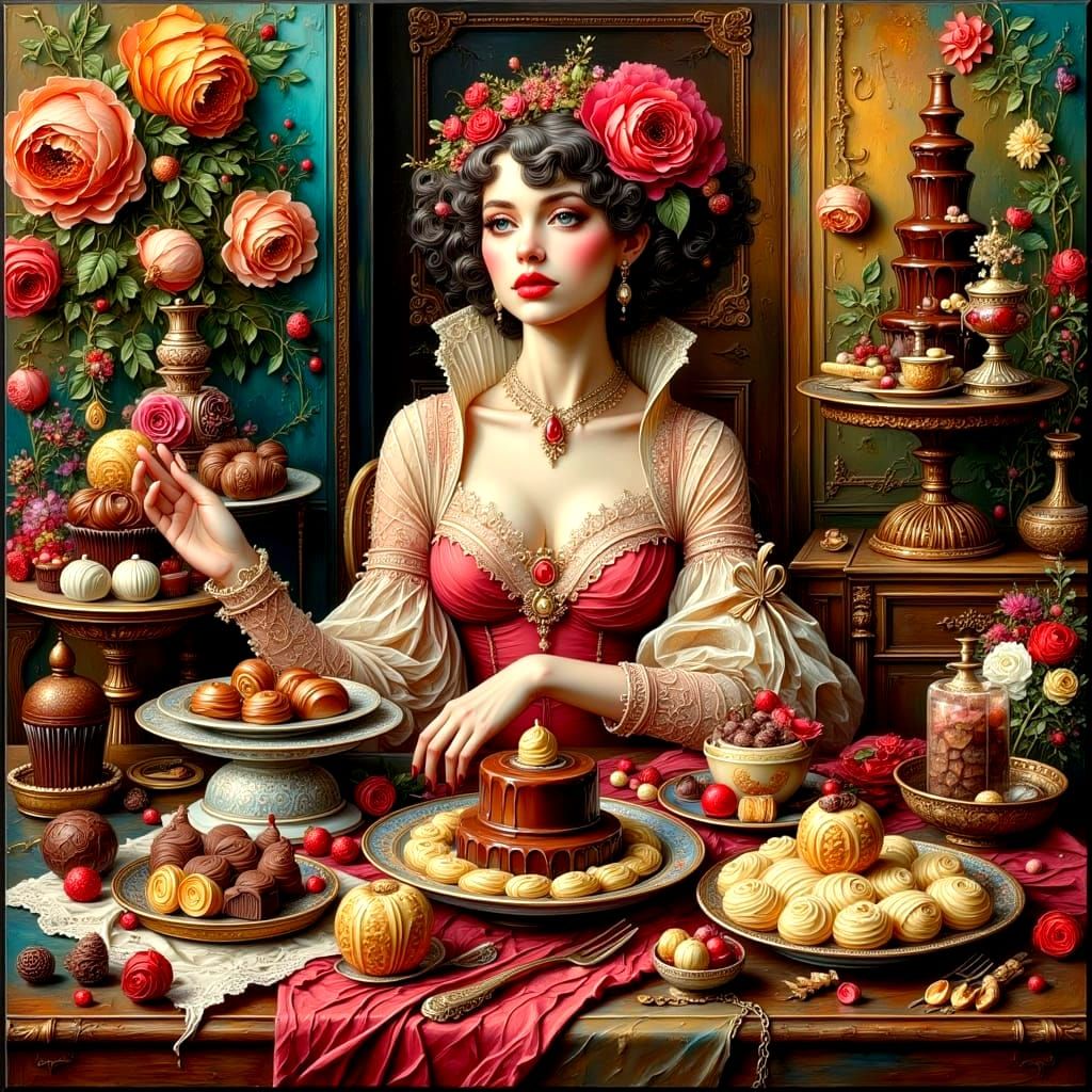 Chocolate Abundance: An Impasto Oil Painting