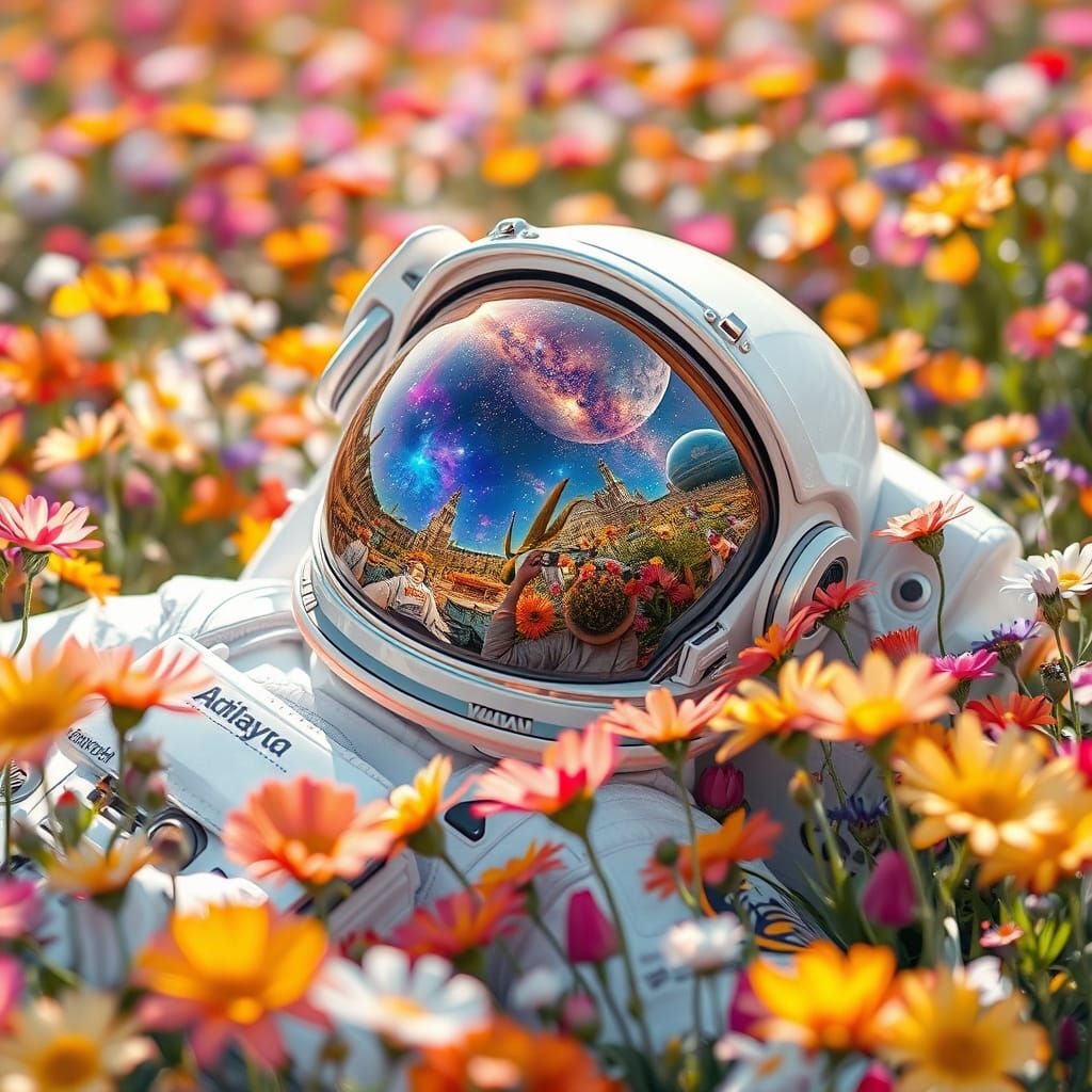 Astronaut in a Vibrant Floral Universe