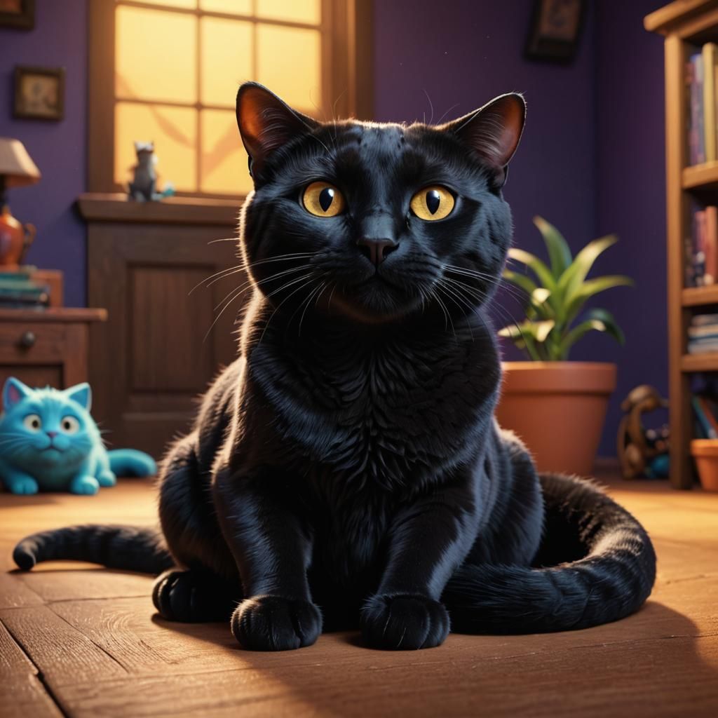 Happy Black Mamba with Cat: Pixar-Style 3D Art