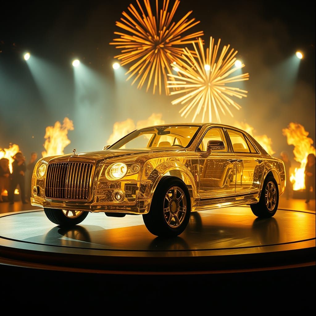 Glass Car with Gold Accents on Stage