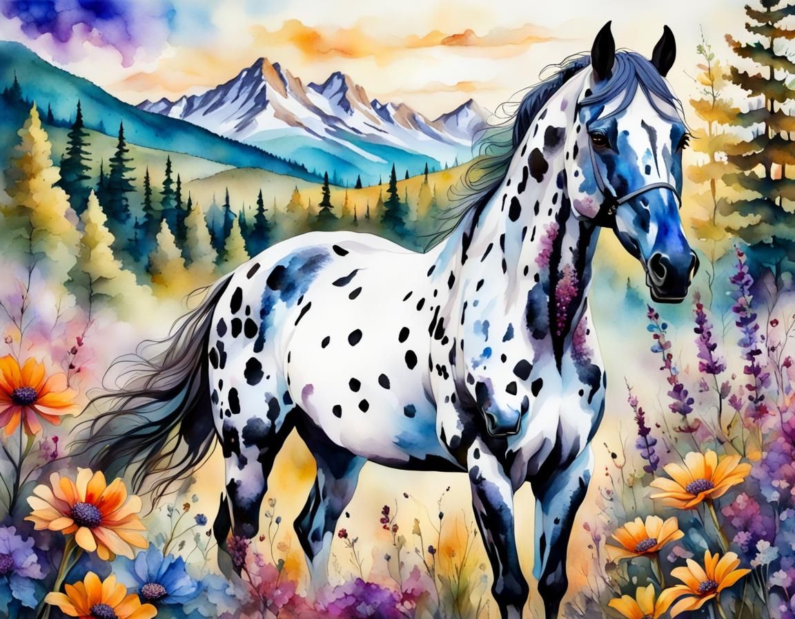 Detailed Appaloosa Horse in Mountain Forest