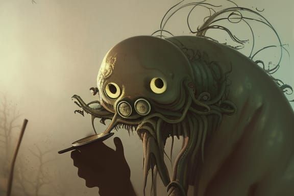 Sovietpunk Cthulhu in Tokyo Noodle Shop, Horror Masterpiece