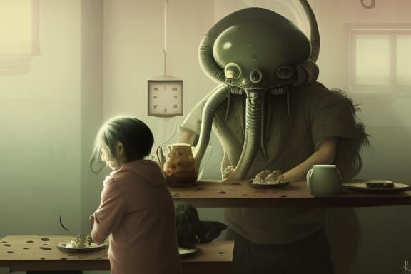 Cthulhu Eats Curry: Manga Portrait in Sovietpunk Style