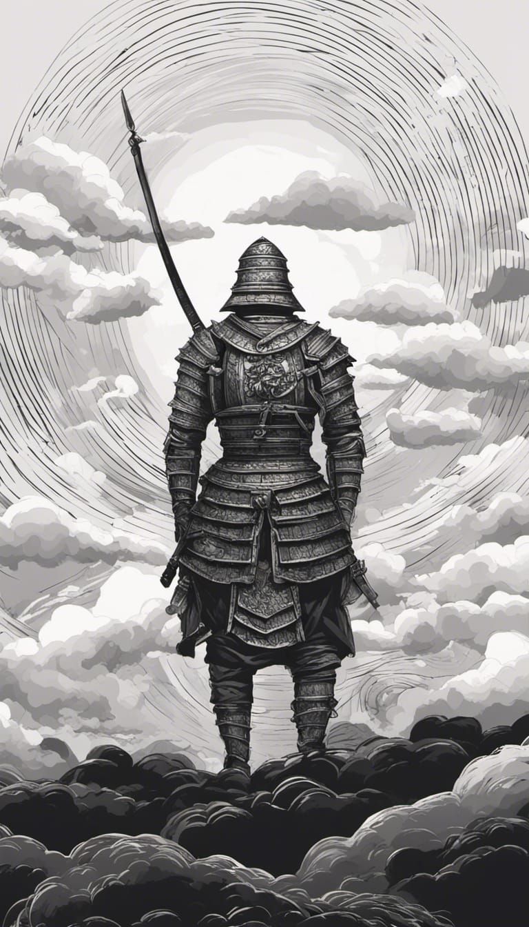 Detailed Black and White Samurai in Armor