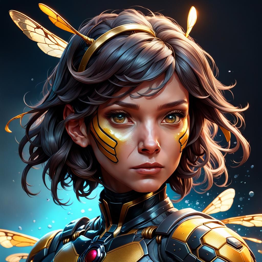 Detailed Wasp Portrait in Art Nouveau Style