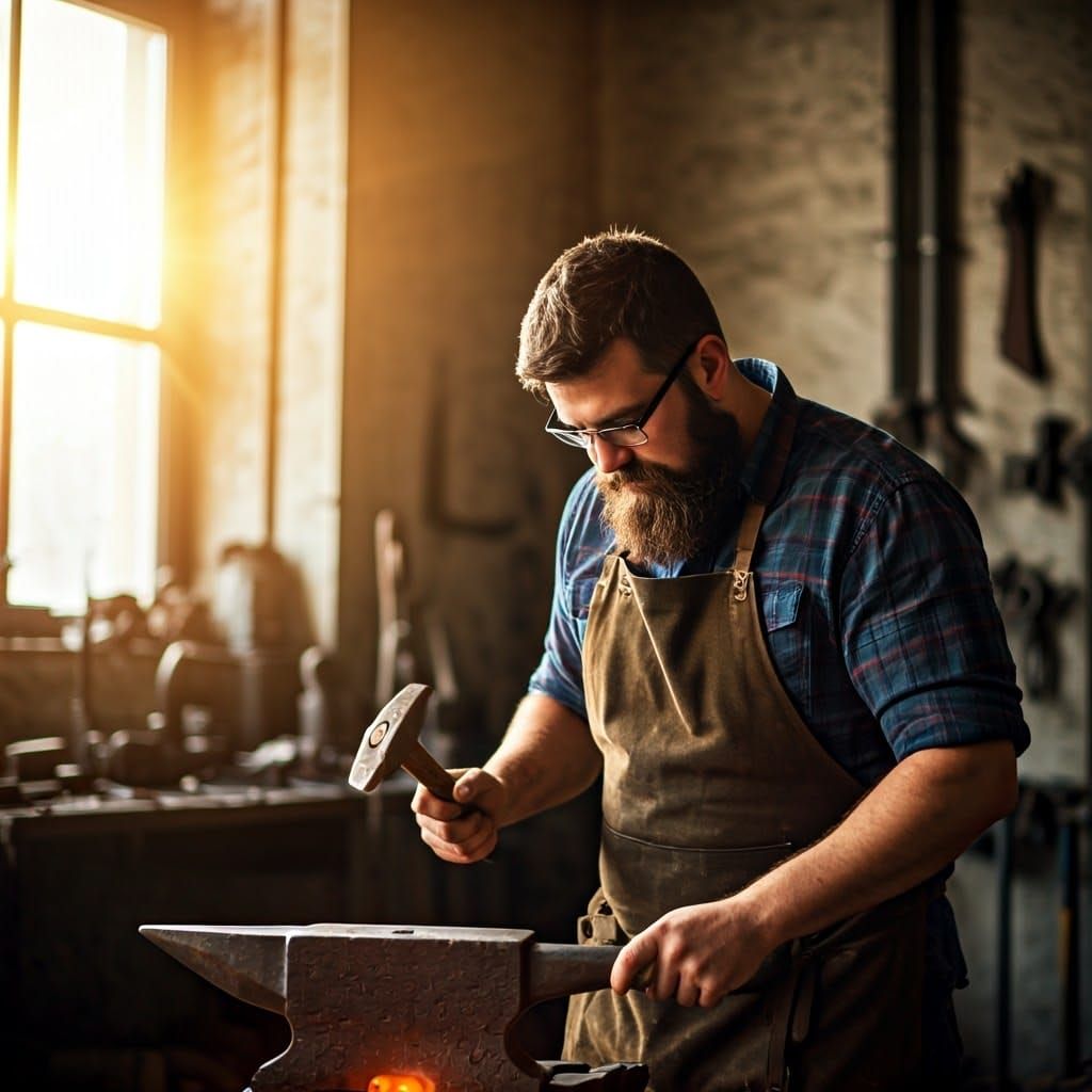 Vibrant Blacksmith in Heavenly Light