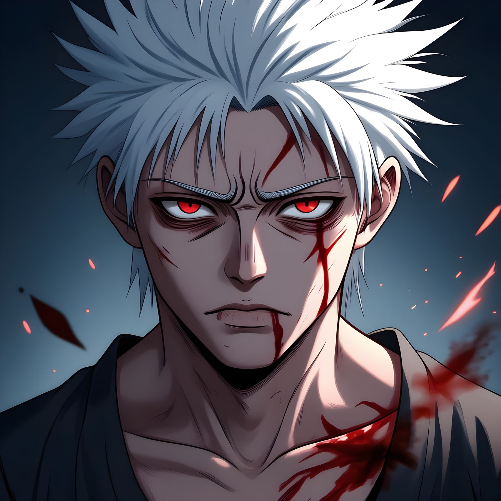 Anime Guy With White Hair and Bleeding Scars