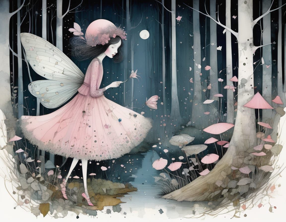 Charming Fairies in Woods, Illustration