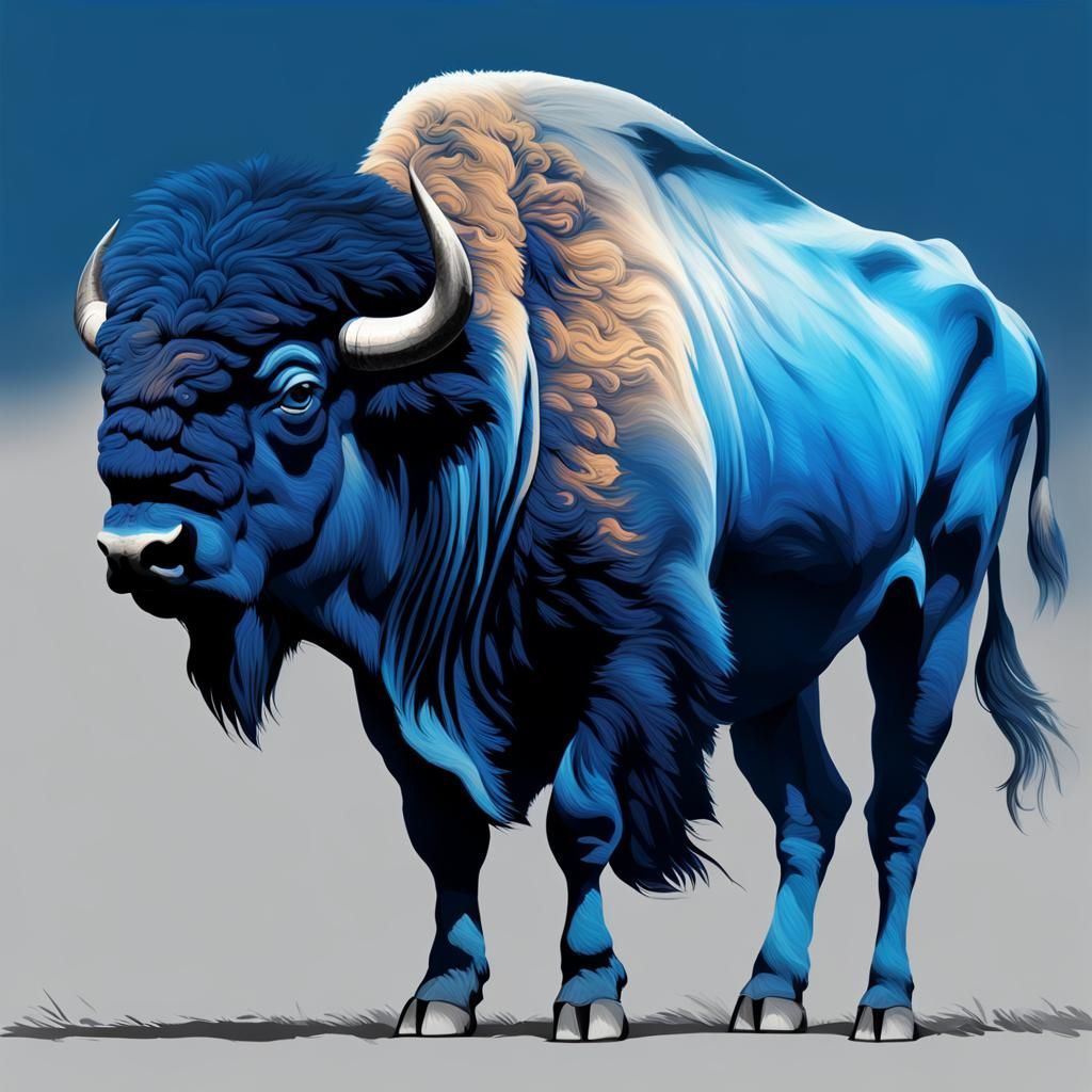 Windswept Blue Buffalo: Fine Art Digital Illustration
