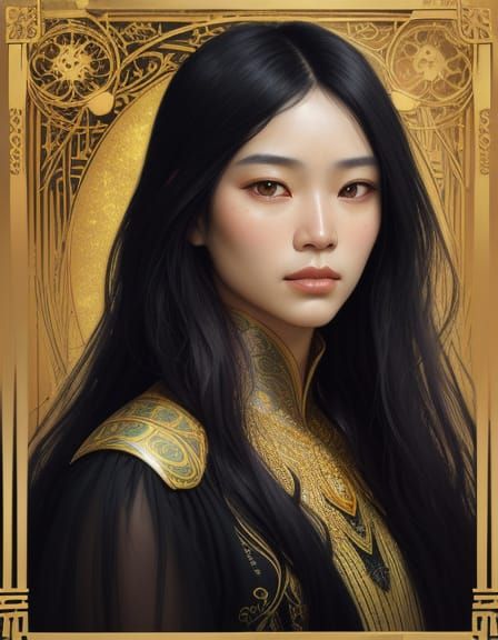 Art Nouveau Portrait of Woman with Violet Highlights